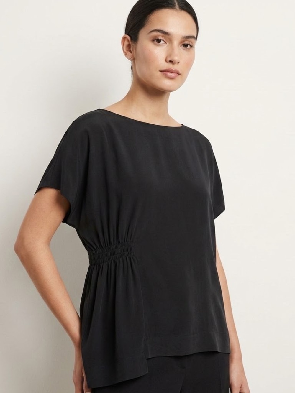 COS Asymmetrical Draped Top Minimalist Black Short Sleeve Size 6